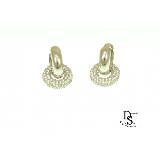  Луксозни сребърни обеци, Модел Tiffany с фини бели цирконий. OSB0092 NEW