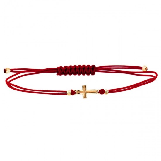  Гривна червен конец със златен елемент 14 К злато ‘’ Кръст’’  ZG0004
