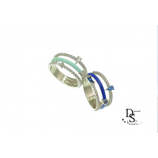  Луксозен сребърен пръстен, емайл, фини бели цирконий и багетен камък. PSB10005 NEW