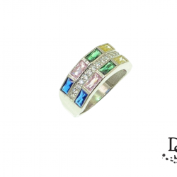  Луксозен сребърен пръстен с многозветни багетни камъни. PSB10007 NEW