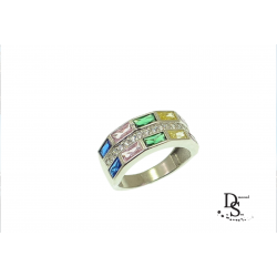  Луксозен сребърен пръстен с многозветни багетни камъни. PSB10007 NEW