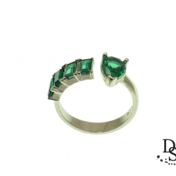 Луксозен сребърен пръстен, зелени багетени камъни. PSB10006 NEW