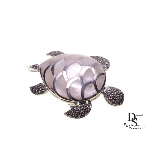  Луксозна сребърна брошка костенурка с камъни марказит и емайл. SBK1001 NEW
