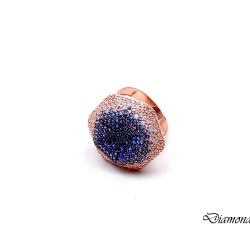 Луксозен пръстен от розово сребро със сини и бели цирконий.PS0024