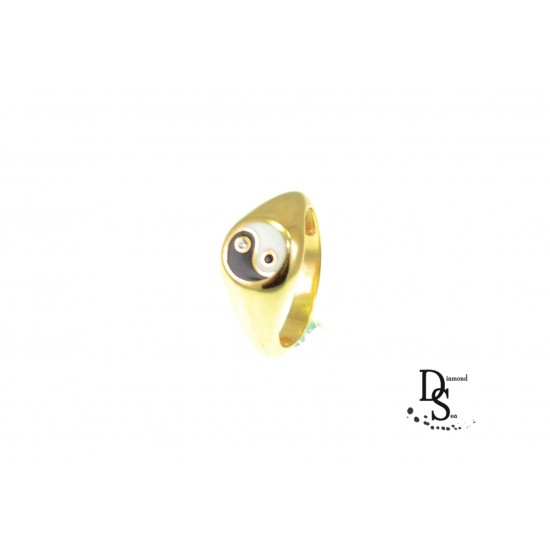  Луксозен италиански сребърен пръстен, позлатен с 18к злато, със символ Ин-Ян- PSZ0053 NEW