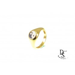  Луксозен италиански сребърен пръстен, позлатен с 18к злато, със символ Ин-Ян- PSZ0053 NEW