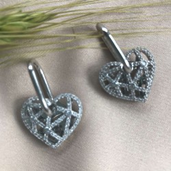 Луксозни сребърни обеци , Модел Tiffany''' Heart " OSB0095 NEW