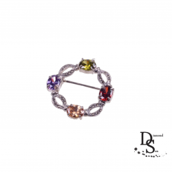  Луксозна сребърна брошка кръг с многоцветни цирконий и камъни марказит. BSB10007 NEW
