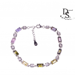 Луксозна  сребърна гривна с многоцветни багетни камъни. GBC10013 NEW