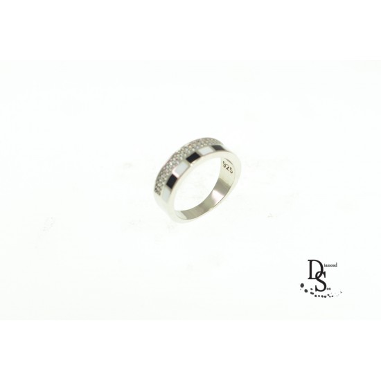 Луксозен сребърен пръстен  с фини бели цирконий ,бял и черен емайл . PS0013 NEW